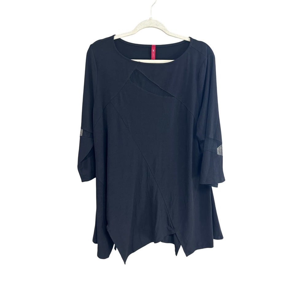 IC by Connie K Black Mesh Panel Asymmetric Sharkbite Tunic Top XXL 2991T